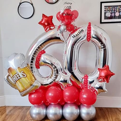 Miniatura 2 de Globos plateados con el número 60, globos de aluminio de Mylar de 40 pulgadas, número 60, para fiesta de cumpleaños de 60 años, decoraciones de