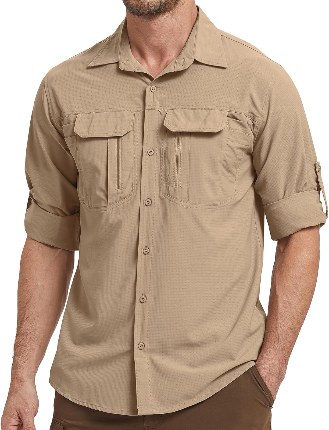 Men's Safari Shirt Long Sleeve UPF 50 Sun Protection Quick Dry Breathable Fishing Hiking Travel Shirt