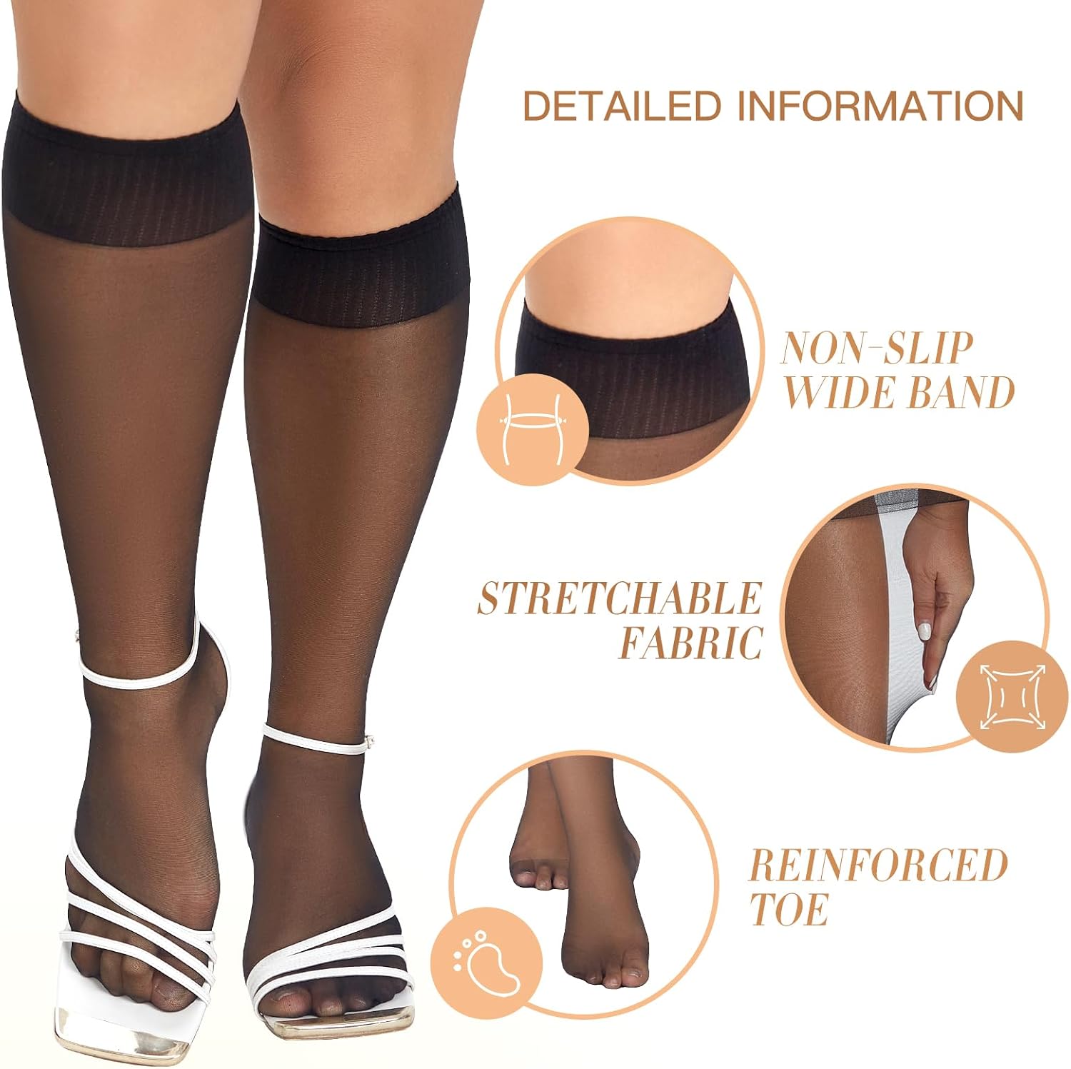 MANZI 6 Pairs Plus Size Sheer Knee Highs Stocking for Women Super Wide Nylon Trouser Queen Socks - Image 4