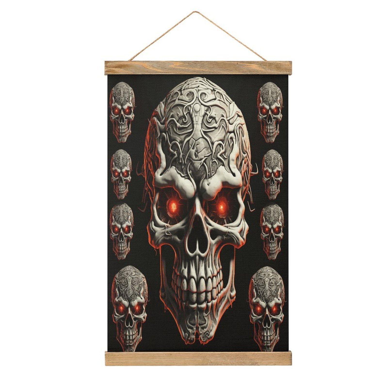 VstaDank Evil Skull Hanging Poster with Wooden Frame Modern Linen Hanging Painting Retro Style Wall Decor Art Painting for Living Room,Bedroom Decor Poster Frame 20.4x13.1inch