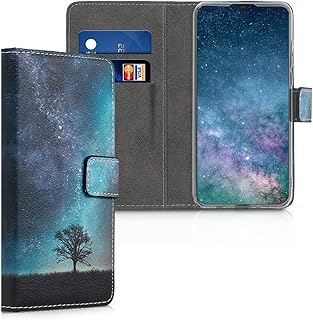 kwmobile Wallet Case kompatibel mit Huawei P30 Lite - Hülle mit Ständer Kartenfächer Galaxie Baum Wiese Blau Grau Schwarz