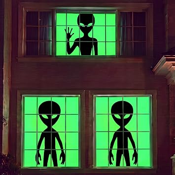 Rtteri 3 Pcs Extra Large Halloween Alien Window Decor with LEDs