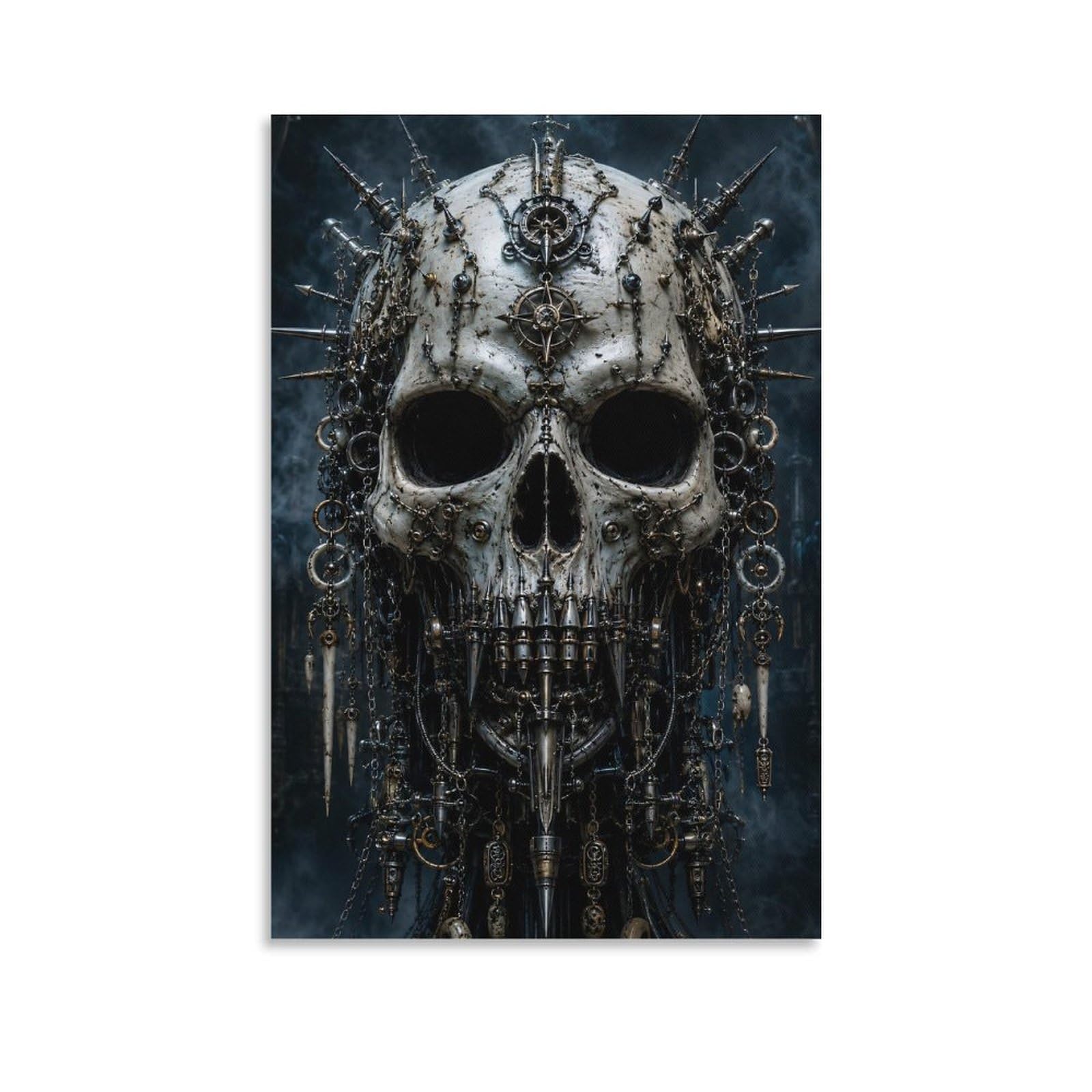 W7C8U2X3 Industrial Punk Metal Skull Canvas Wall Art, Gothic Fantasy