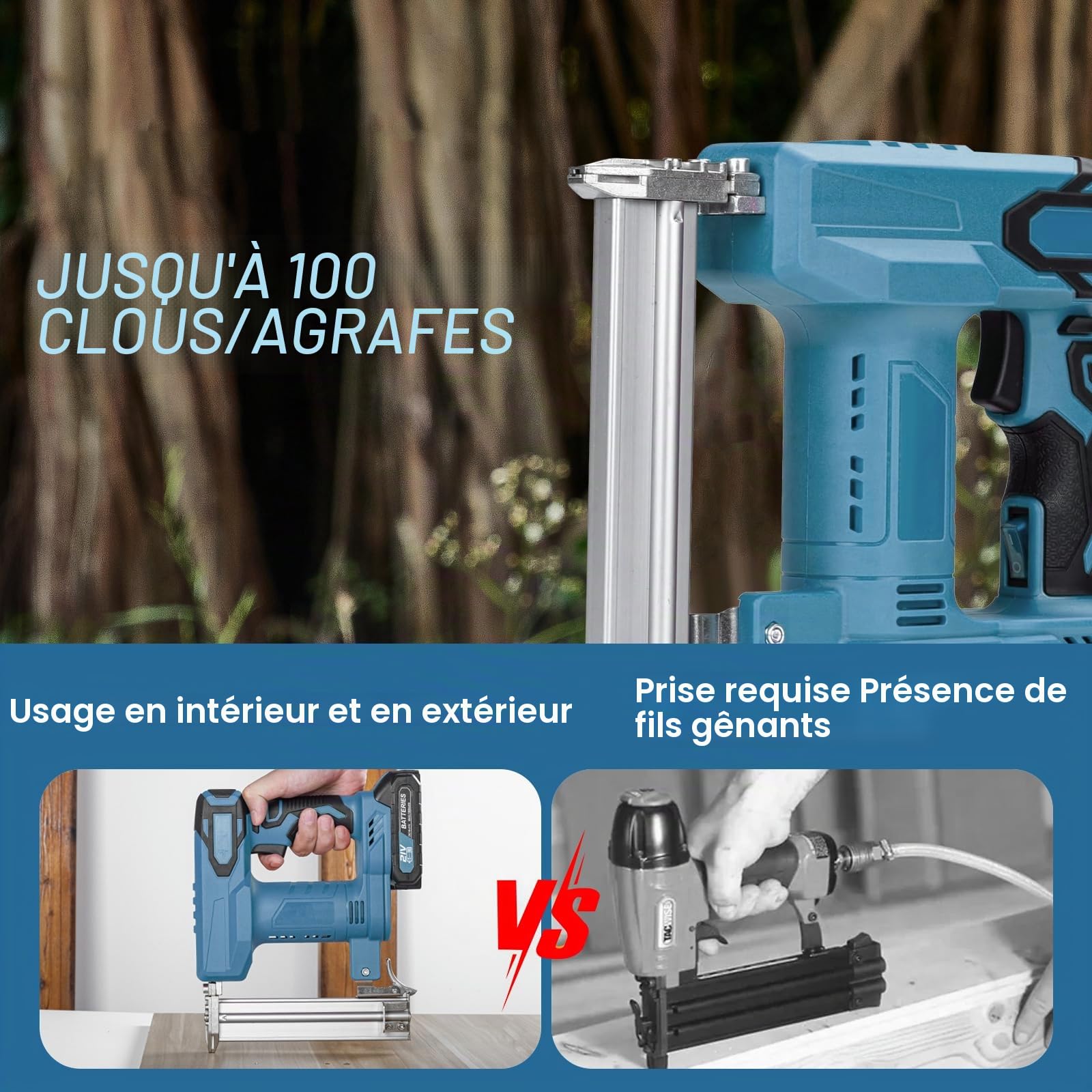 Agrafeuse sans fil compatible avec batterie Makita 18 V | Agrafeuse électrique sans fil avec 1000 clous droits et 500 clous en U, Agrafeuse-Cloueuse Électrique Sans Fil à Batterie