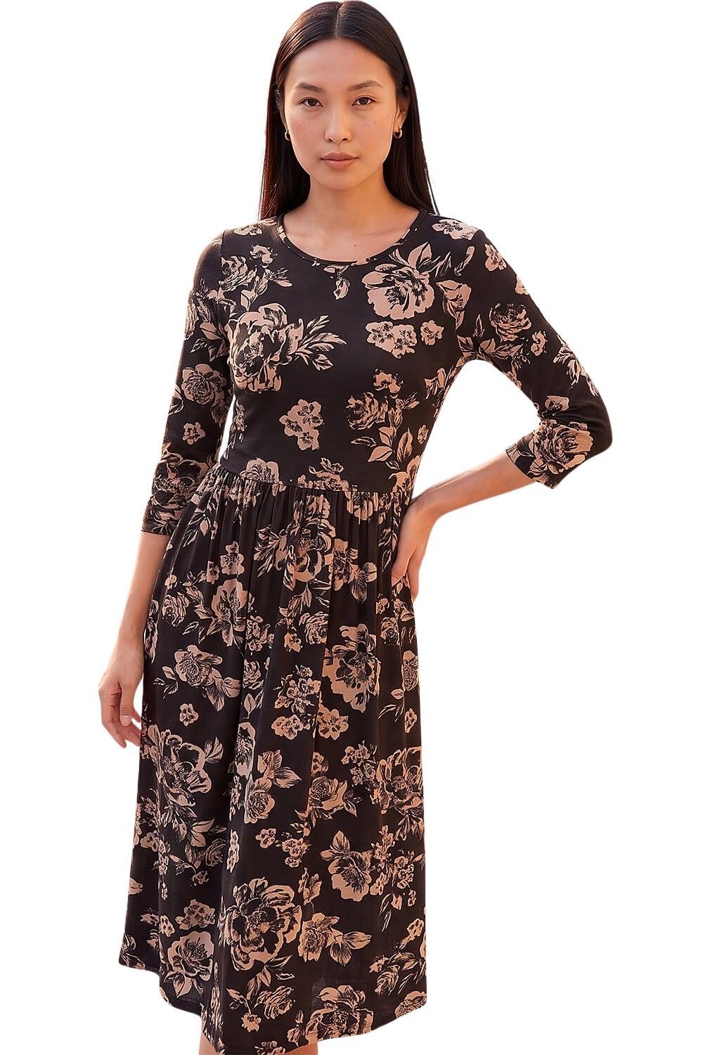Roman Women's Floral Pocket Stretch Midi Dress in Black | Size: 14