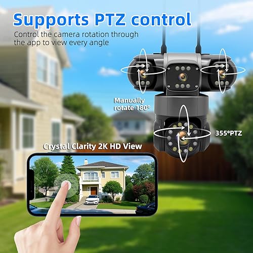 Miniatura 3 de Cámaras de seguridad inalámbricas de 4 lentes para vigilancia doméstica al aire libre, interior, resolución FHD de 4 x 2 MP, cobertura PTZ de 360,