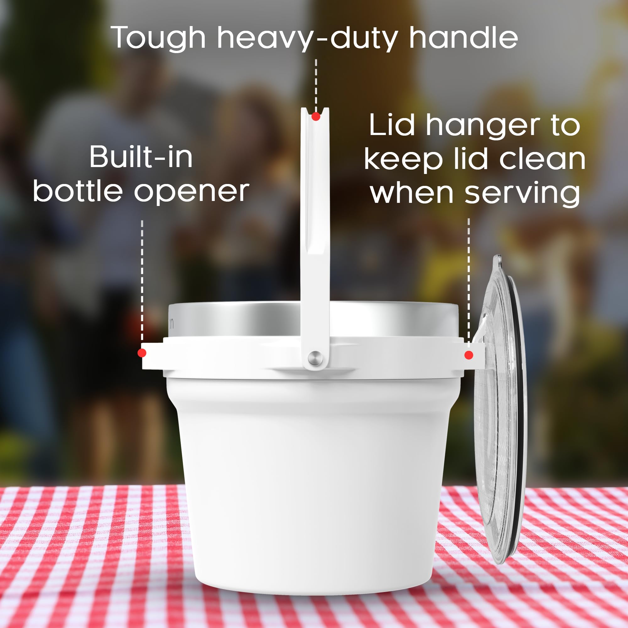 Barbarian - Cubo de hielo aislado al vacío de doble pared con tapa, capacidad extra grande de 7 litros con cuchara de hielo y abridor de botellas integrado, color blanco