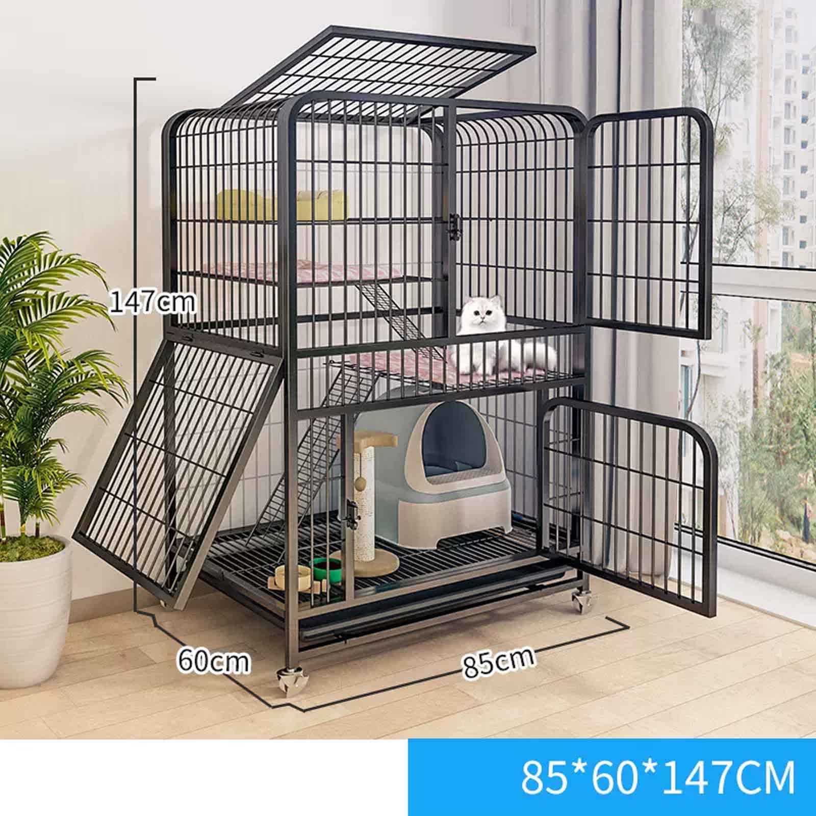 Jaulas para Gatos Jaula Grande para Mascotas Parque para Gatos Extra Grande Desmontable, Corrales para Gatos con Bandeja extraíble y Rueda Universal/85 * 60 * 148 cm