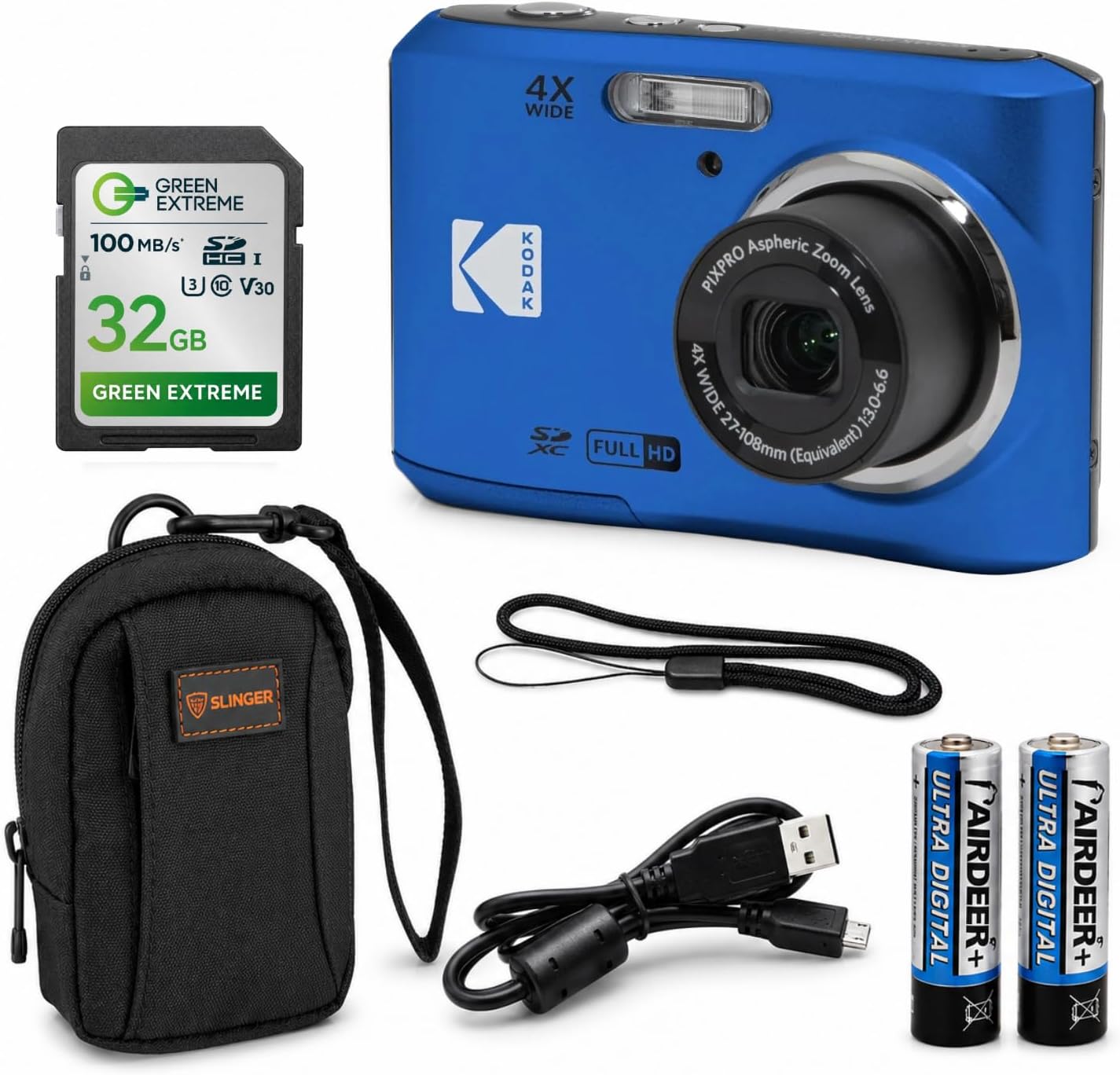 PIXPRO FZ45-BK 16MP Digital Camera 4X Optical Zoom 27mm Wide Angle 1080P Full HD Video 2.7" LCD Vlogging Camera, Blue