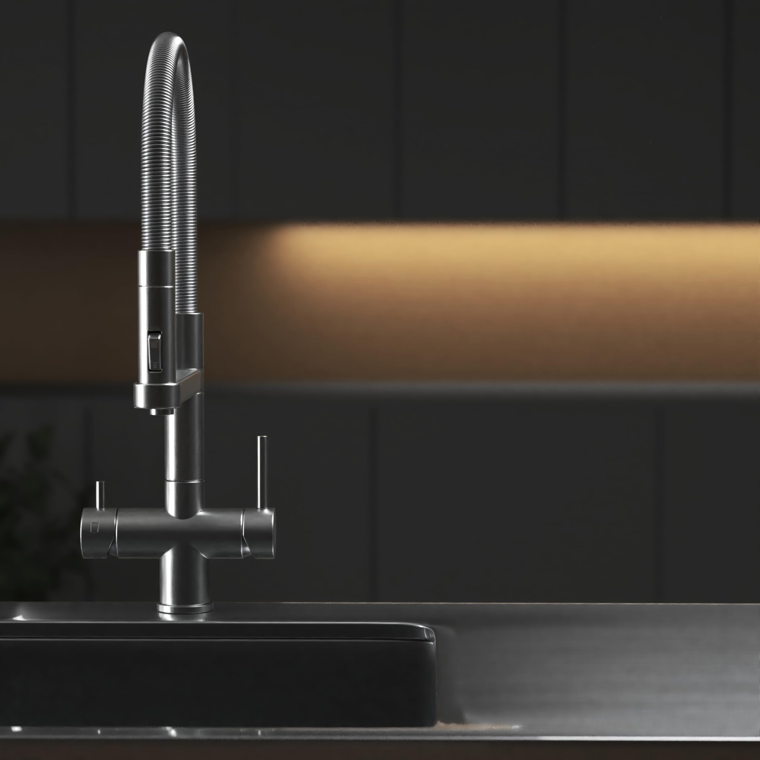 AORA® | STATEMENT INOX 5 Wege Wasserhahn | 360° drehbare Küchenarmatur aus massiven Edelstahl | Spültischarmatur Wasserfilter, Osmoseanlagen, Tafelwasseranlagen | Wasserfilter Wasserhahn | Schwarz