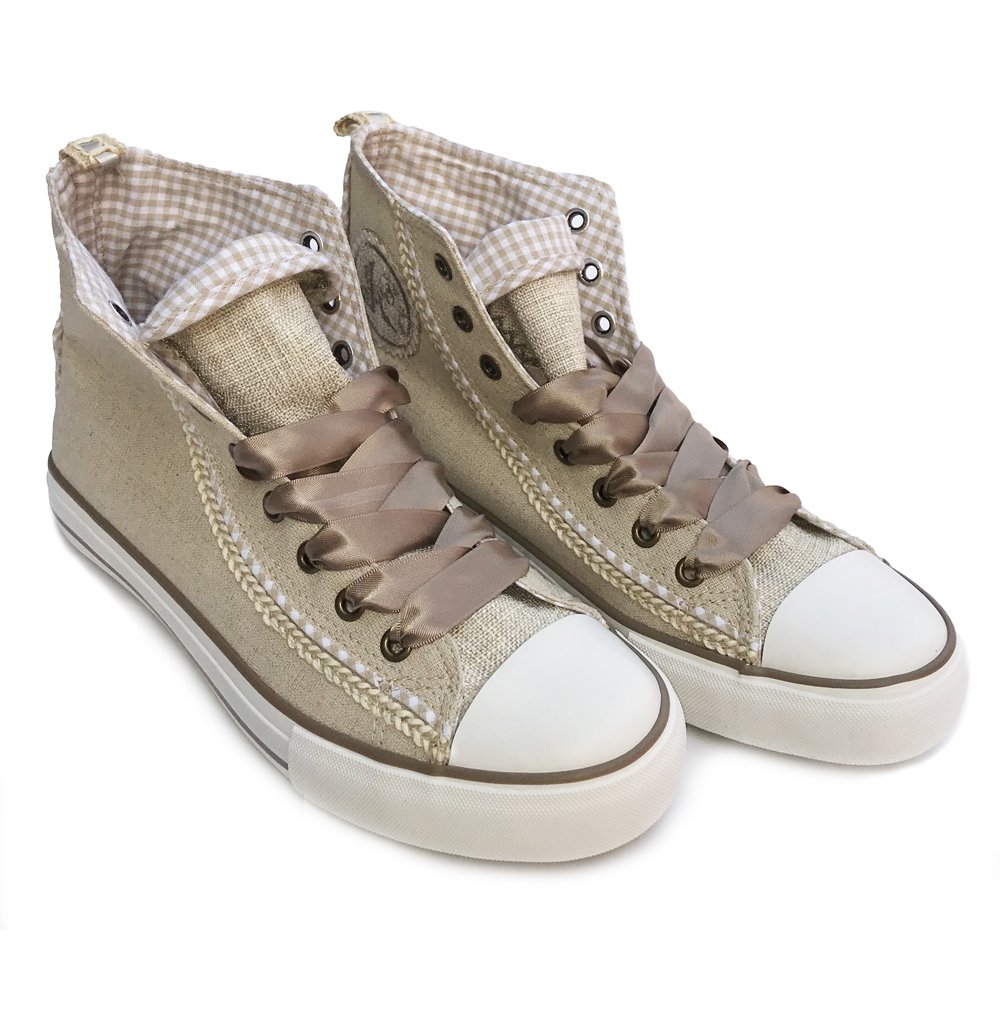 Krüger Damen Trachten Sneaker Countrylove 4433‑15 in Beige | Moderner Trachtensneaker mit Herz‑Details | Bequemer Trachtenschuh für Dirndl, Trachtenmode, Oktoberfest & Volksfeste 40 EU Nat