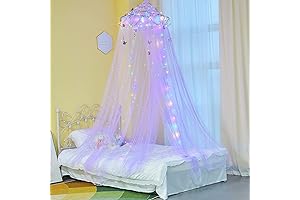FIOBEE Girls Bed Canopy with Lights | Purple Mosquito Net