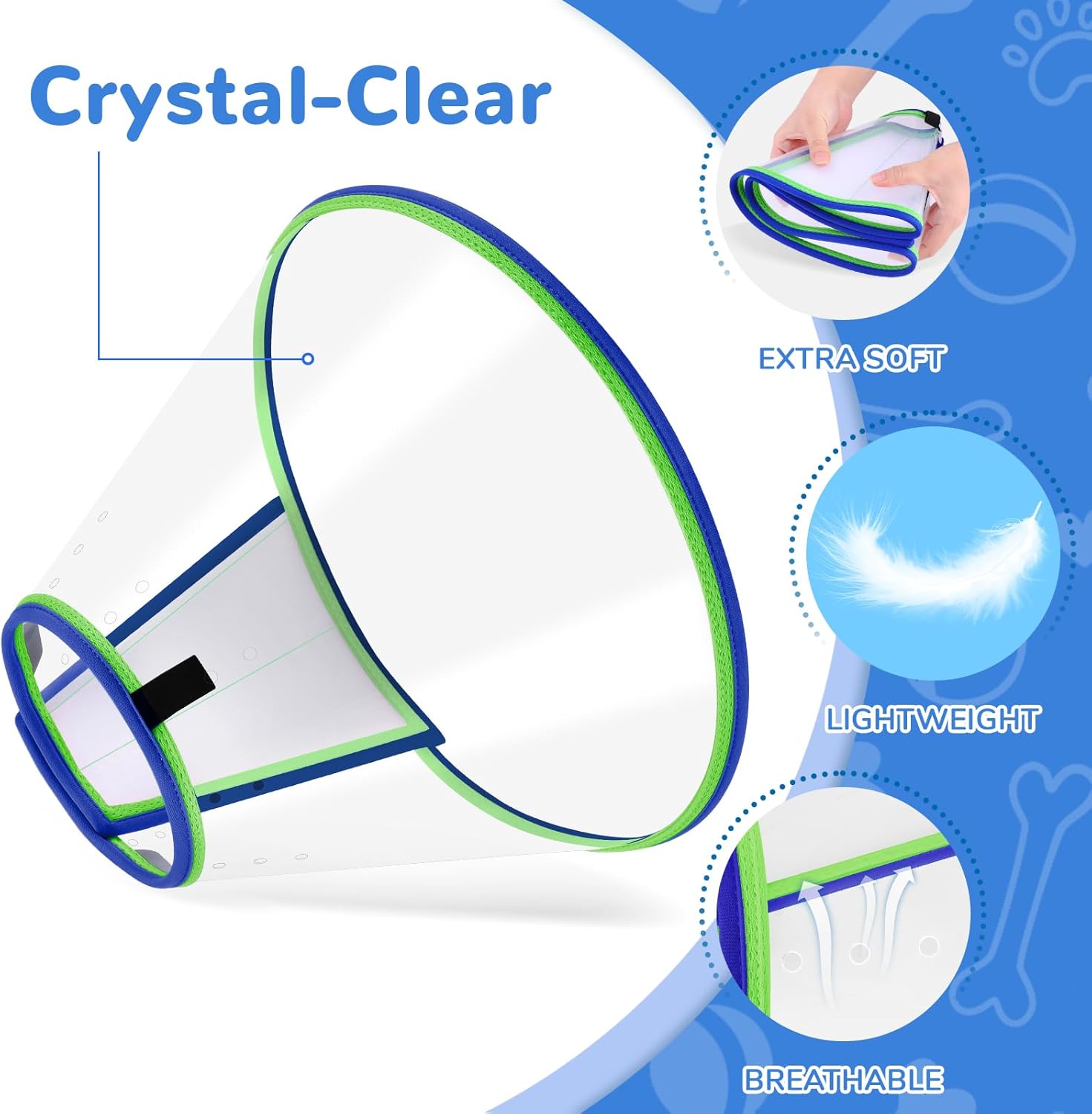 soft dog cone collar for dogs after surgery, transparent cone for dogs to stop licking, breathable dog neck cone for small medium large dog, adjustable elizabethan pet recovery collar (blue, size 1) blue size 1(neck: 11.0"- 12.4")