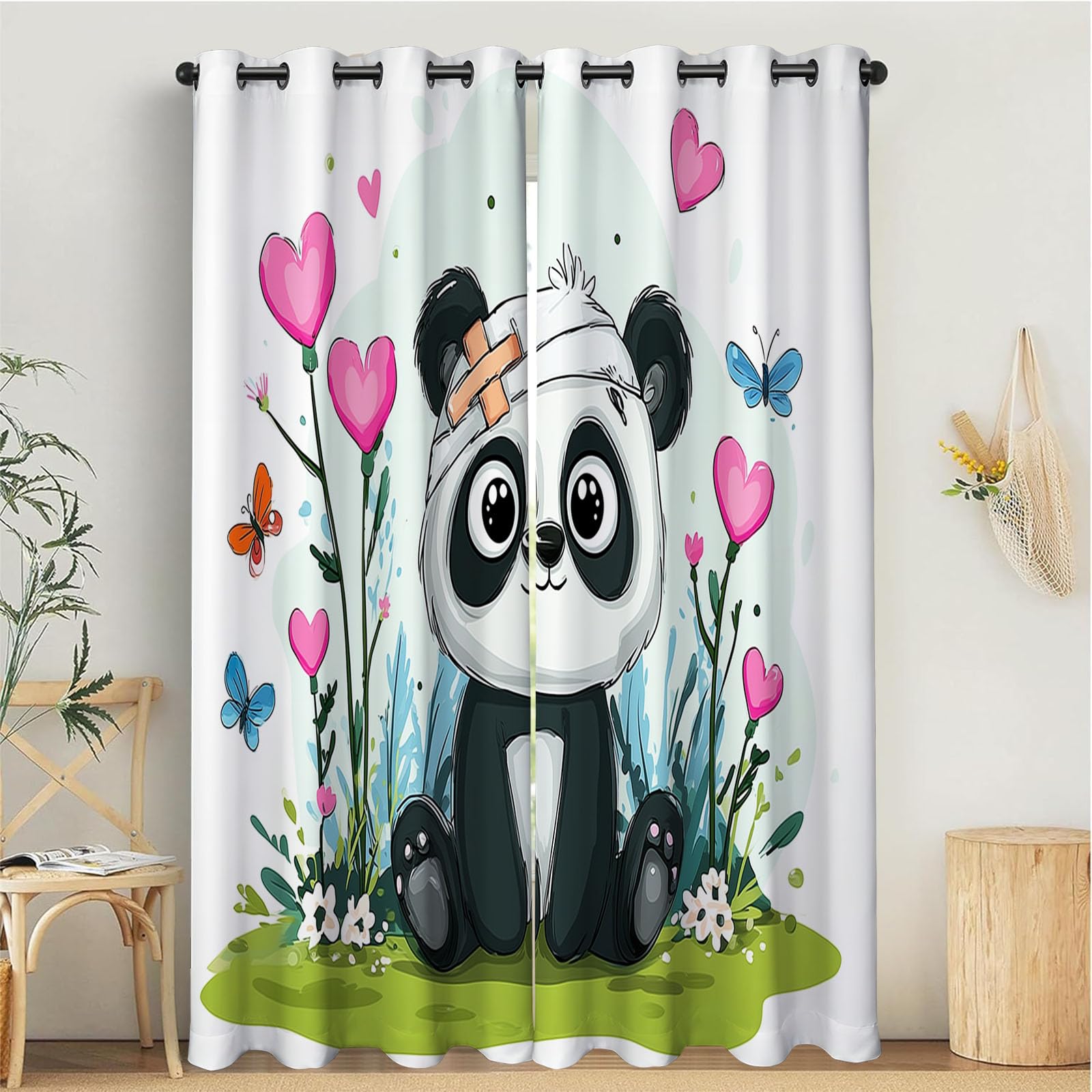 Lot de 2 rideaux isolants thermiques oeillets 140x240 imprimé panda