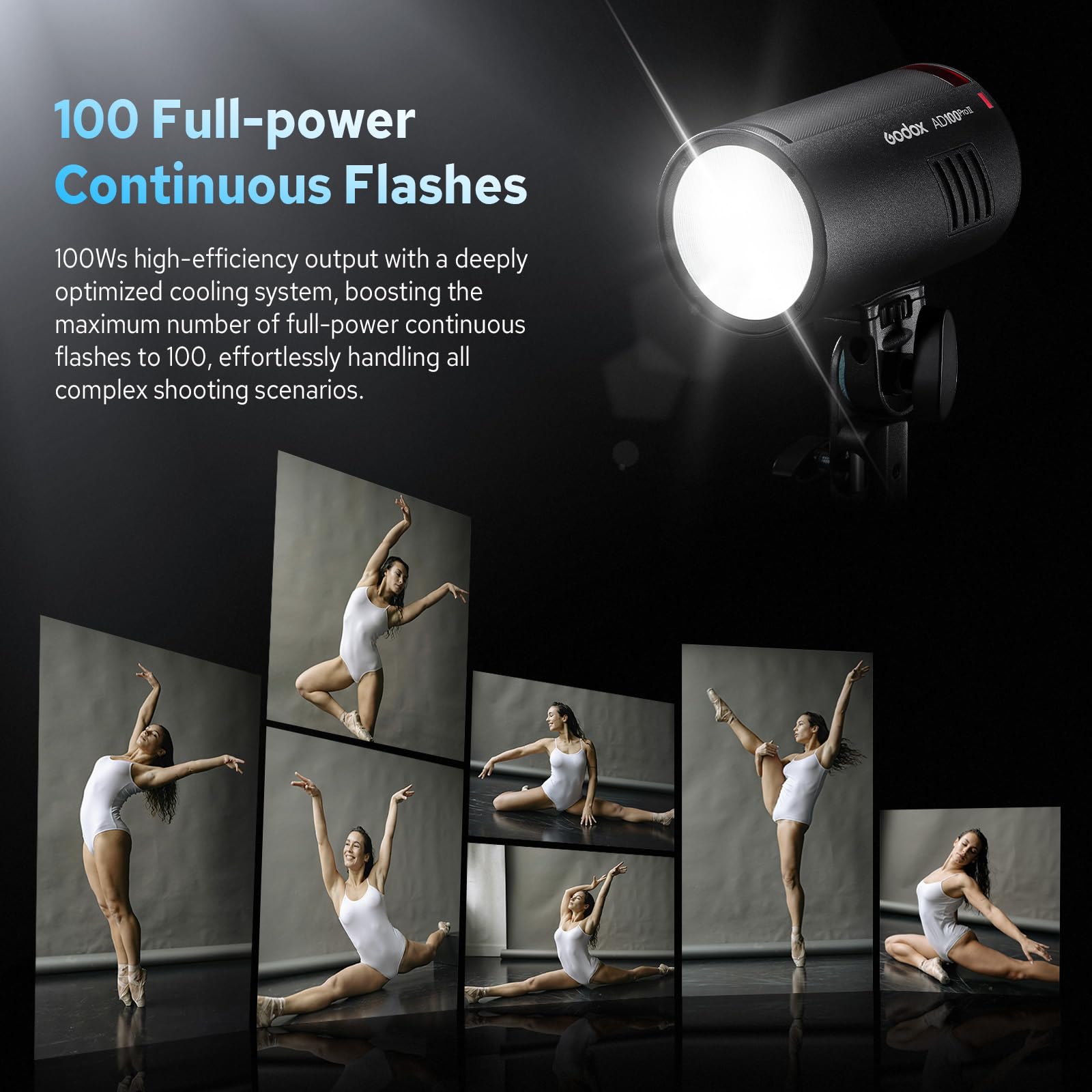 GODOX AD100Pro II AD100 Pro II Flash per Esterno, 100Ws TTL HSS 1/8000s Flash Portatile Monoluce, Batteria 2850mAh, Tempo di Ricarica 0.01-1.5s, Sincronizzazione One Tap con Trigger X3