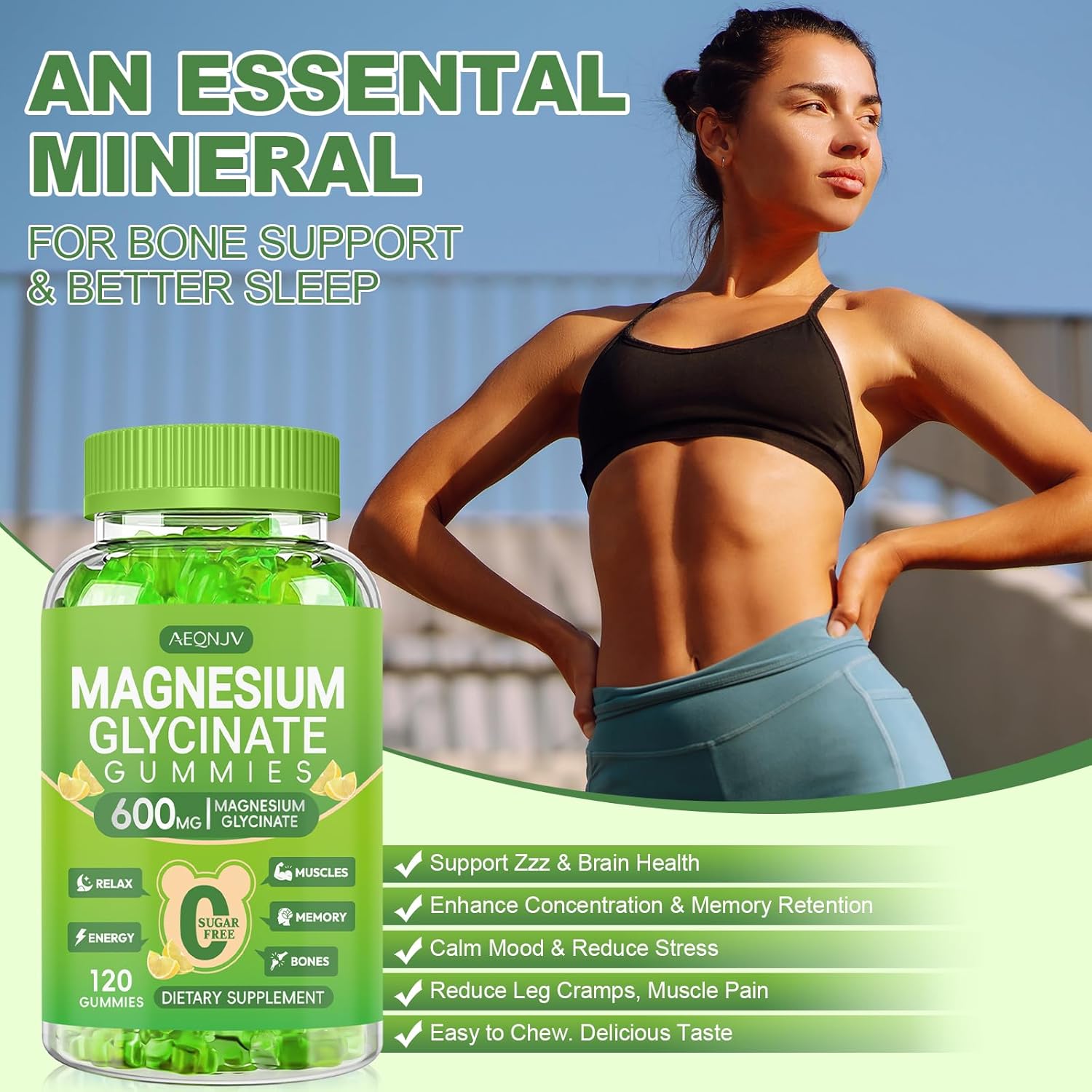 Magnesium Glycinate Gummies 600mg for Women and Men, High Absorption Magnesium Glycinate with Vitamin D, B6, and CoQ10 for Calm Support & Sleep, Sugar Free, Vegan, 60 Days Supply - Image 7