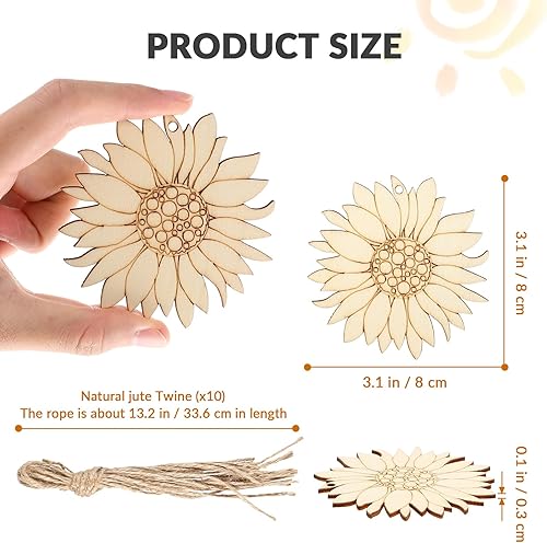 Miniatura 5 de EXCEART 10 piezas de recortes de madera sin terminar con diseño de girasol, letrero inspirador para pared, porche, adornos artísticos pequeños para