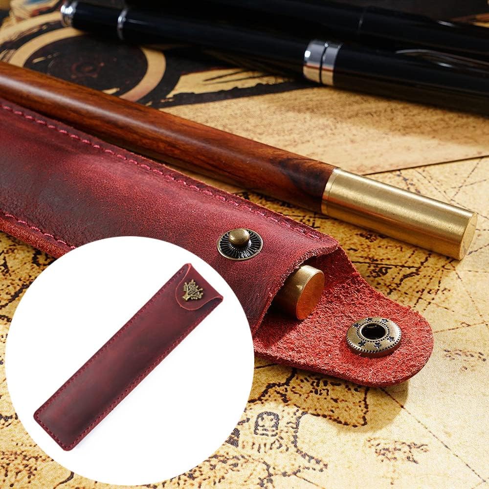 YiFENCHEN Leather Pen Pouch Fountain Pen Pouch Single Pen Case Holder Durable Pen Case Desk Supplies for Office Bag Pouch Holder Box Organizer Wine Red - Image 5