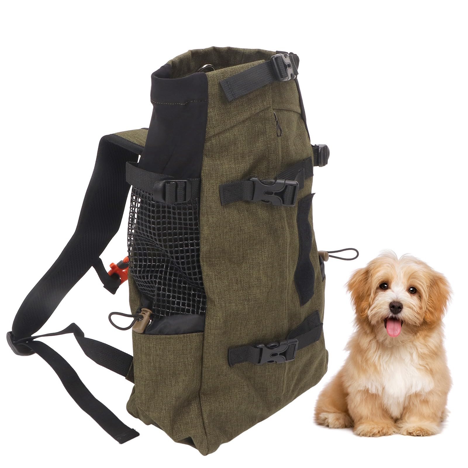 Zaino per animali domestici Zaino da viaggio portatile per gatti in rete traspirante in nylon per viaggi in bicicletta all'aperto con striscia riflettente e design con fischietto (Verde erba)