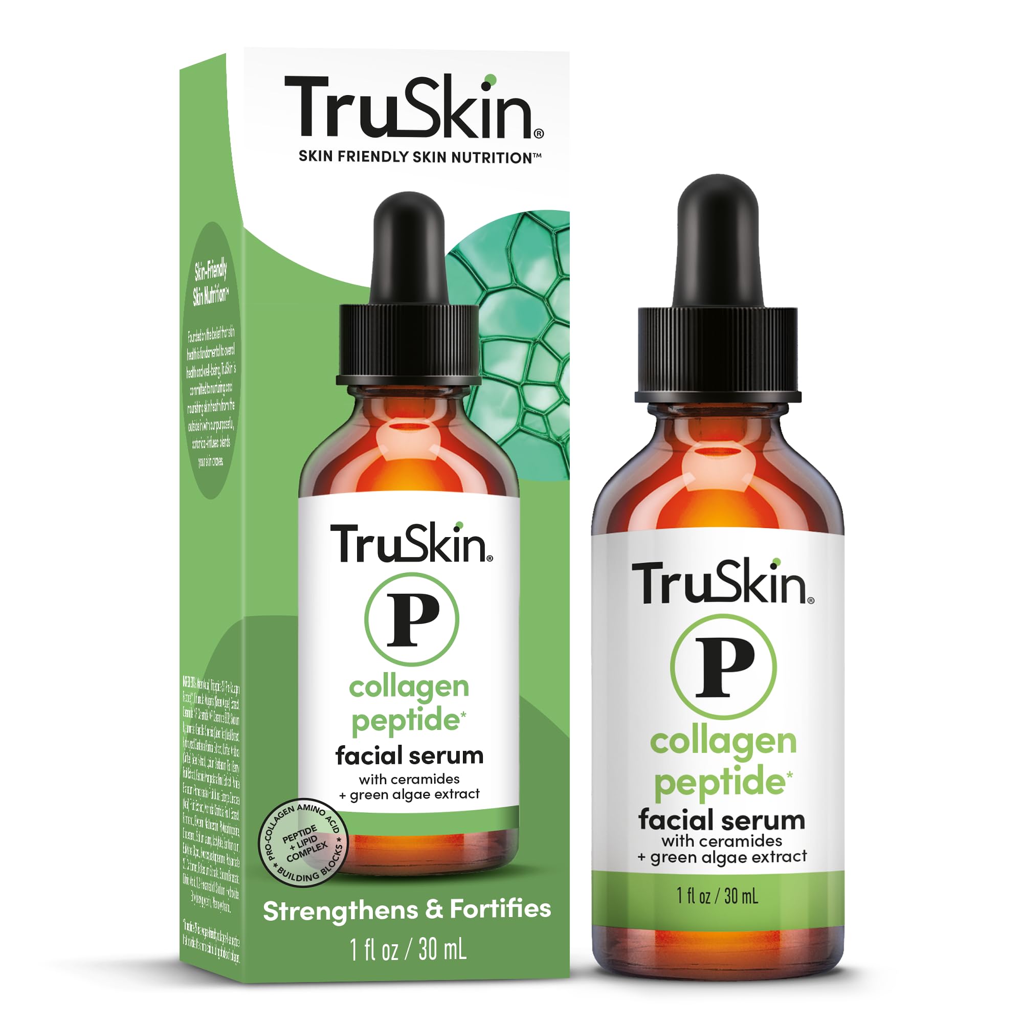 TruSkinPeptide Serum For Face – with Collagen Boosting Peptides, Amino Acids, Green Tea, Aloe and Vitamins B5 & E, 1 fl oz
