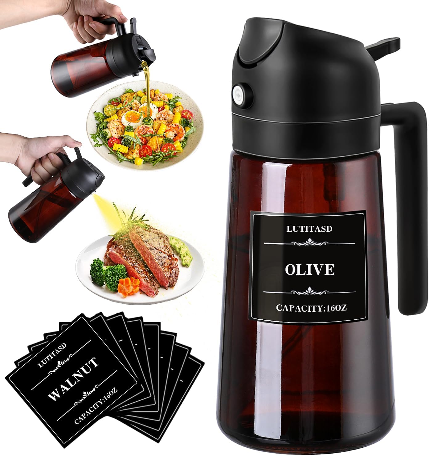Olive Oil Sprayer for Cooking 2 in 1 – Oil Dispenser with Spray and Pour, 16oz/470ml Brown Oil Spray Bottle for Kitchen, Air Fryer, Salad, BBQ(Black) Olive Oil Sprayer for Cooking 2 in 1 – Oil Dispenser with Spray and Pour, 16oz/470ml Brown Oil Spray Bottle for Kitchen, Air Fryer, Salad, BBQ(Black)