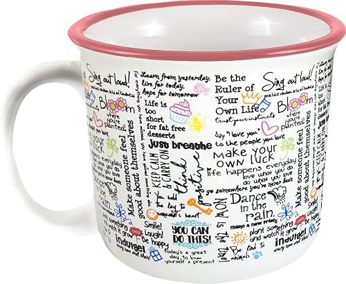 Spoontiques Ceramic Camper Mug, 14oz - Microwave & Dishwasher Safe, for Cold & Hot Beverages - Positive Affirmations