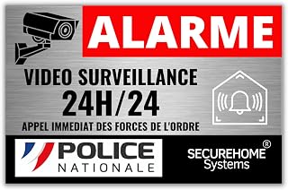 Lot de 8 autocollants effet alu dissuasifs vol - Alarme + logo Police - Haute qualité, résistance pluie et UV - 8,5x5,5cm