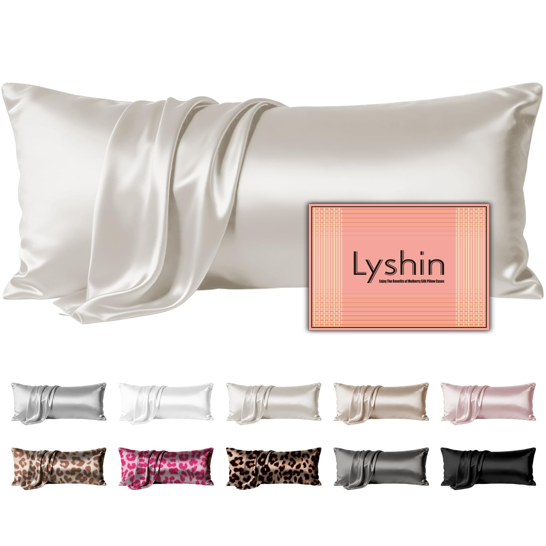 LYSHIN Silk Body Pillow Case with Zipper, Body Pillow Pillowcase, Beige