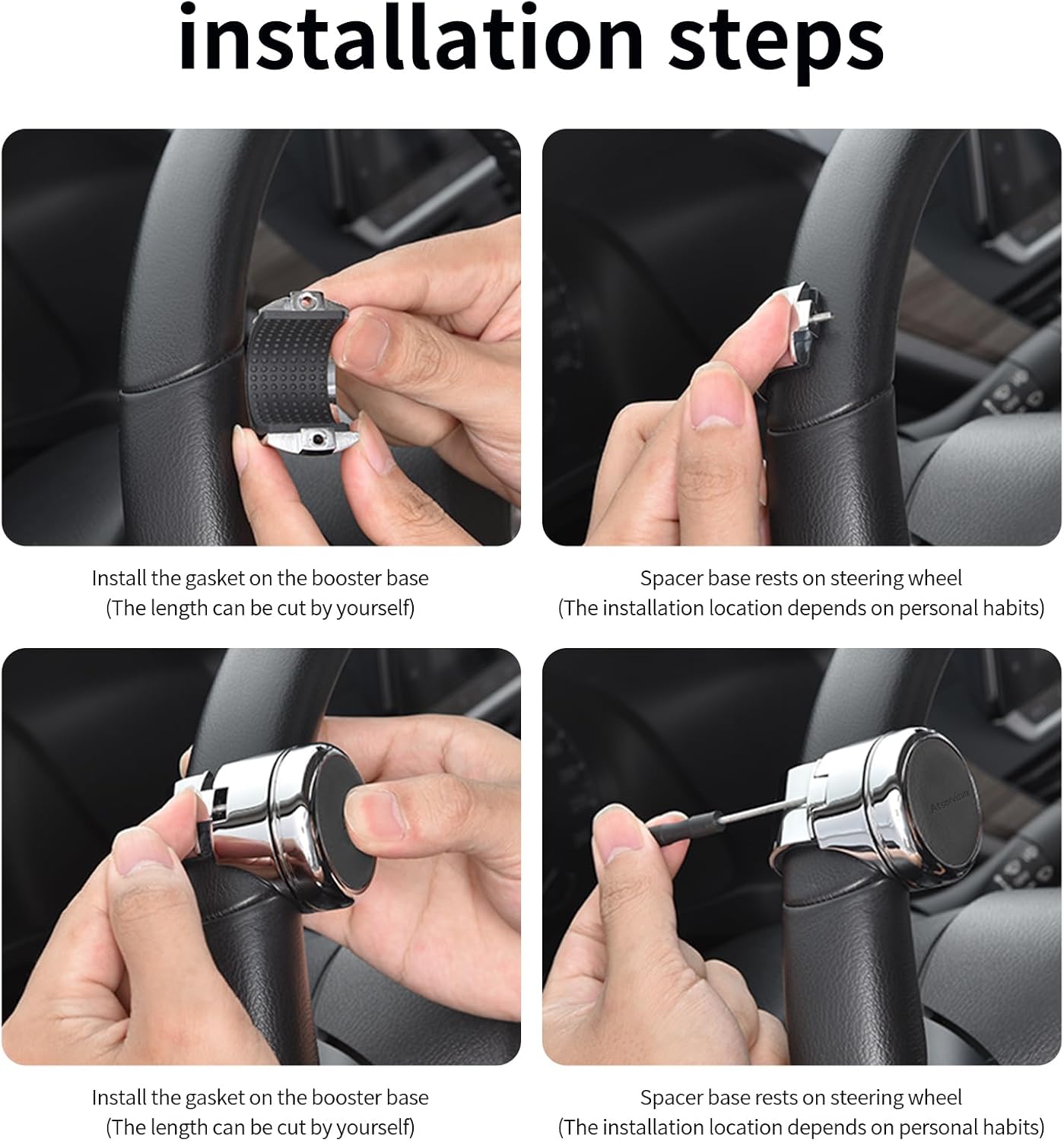 Car steering wheel knob spinner rotary suicide knob handle rotary ball metal power ball bearing knob truck forklift tractor lawn mower golf cart compatible with any steering wheel (black cowhide)