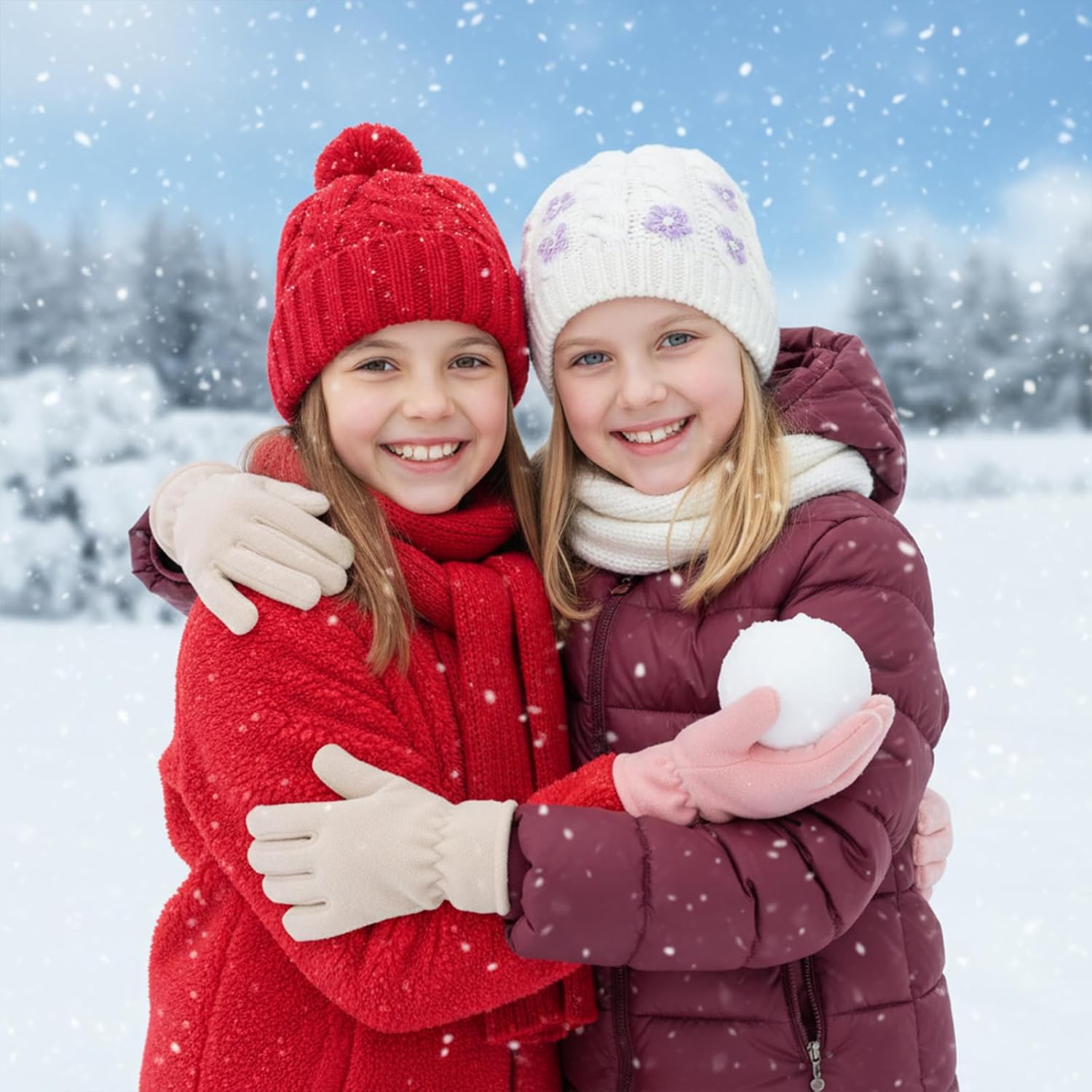 2Pairs KidsF leece Warm Knit Mittens, Girls Boys Winter Outdoor Lined Gloves Cute Full Finger Children Knit Gloves for Kids 8-12 Years - Image 4