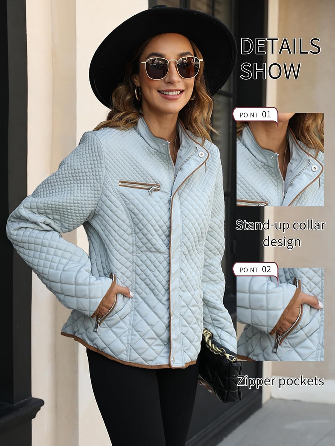 Bellivera Women's Stand Collar Lightweight Quilted Puffer Jacket Padded Zip Coat for Spring and Winter - Image 4