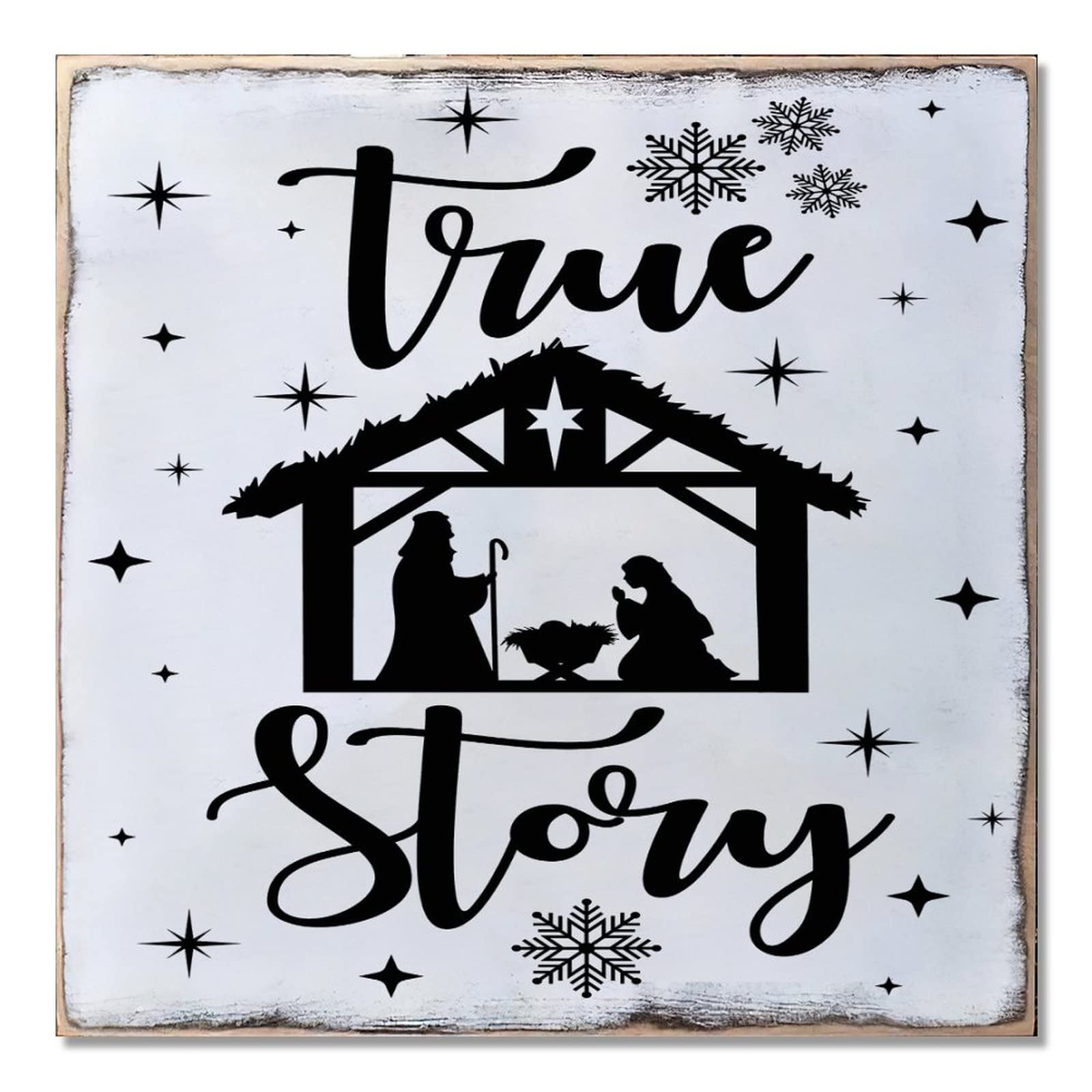 Panneau en bois déco ferme rustique True Story vintage pour table et cuisine 40x40 cm