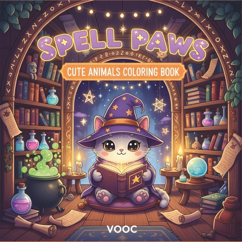 Spell Paws : Cute Animals Coloring Book - 40 Kawaii Wizard and Magical Creatures for Adults, Teens, and Kids - Whimsical Fantasy Stress Relief and Relaxation (Anime Coloring Books - Craft Your Calm)