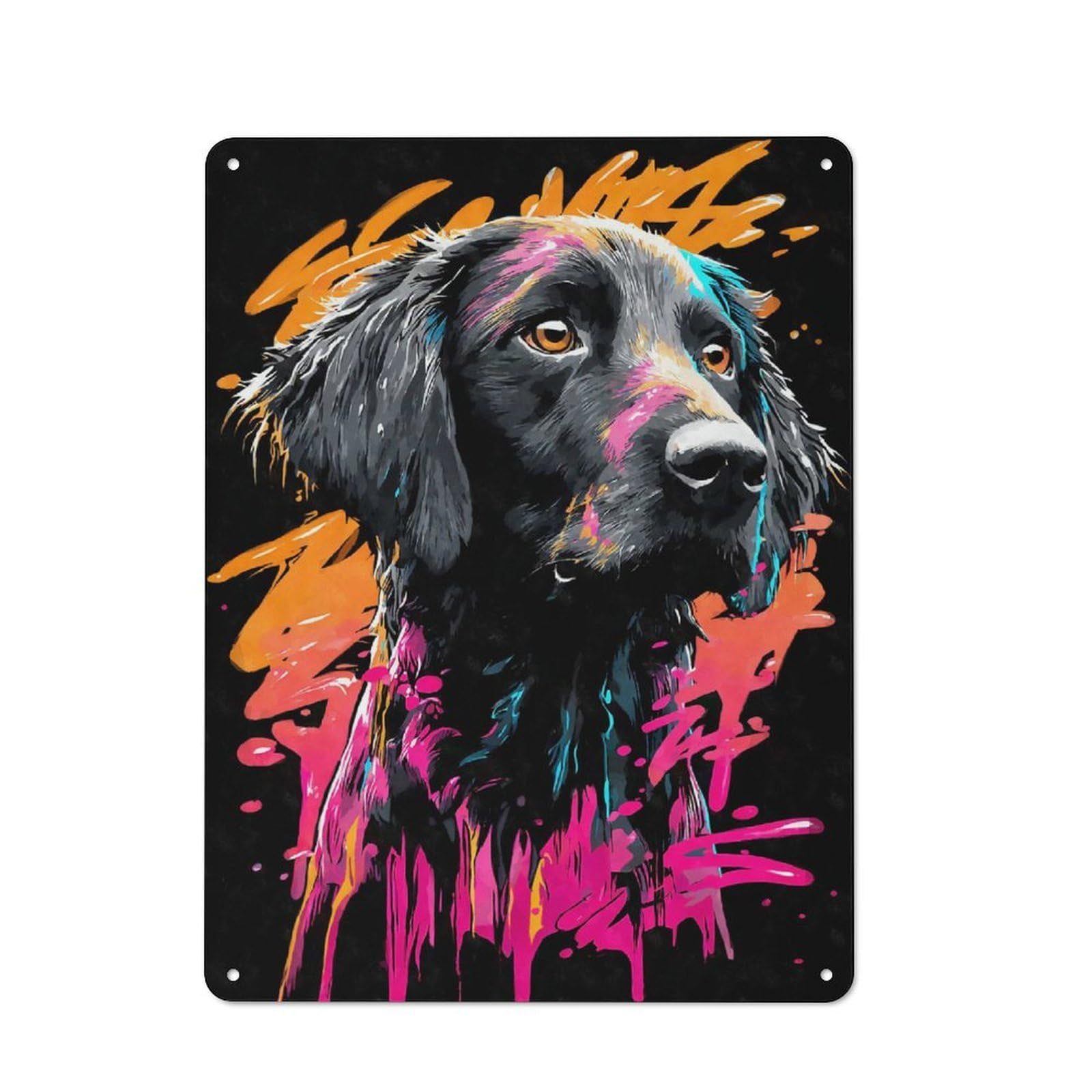 Junmoney Style-7 For Hobby Room Or Studio, Flat-Coated Retriever Graffiti Retro-Style Tin Sign 40X30cm, For Room Styling Across Hobby Rooms And Studios