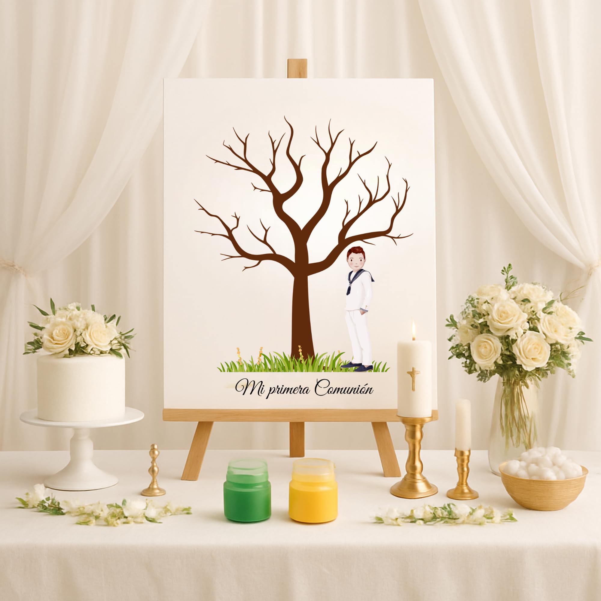 Eedama Decor Árbol de Huellas Comunión Niño Moreno – Lámina A3 con 2 Tintas incluídas (aleatorias) – Recuerdo Original para Invitados – Decoración de Primera Comunión — view 13