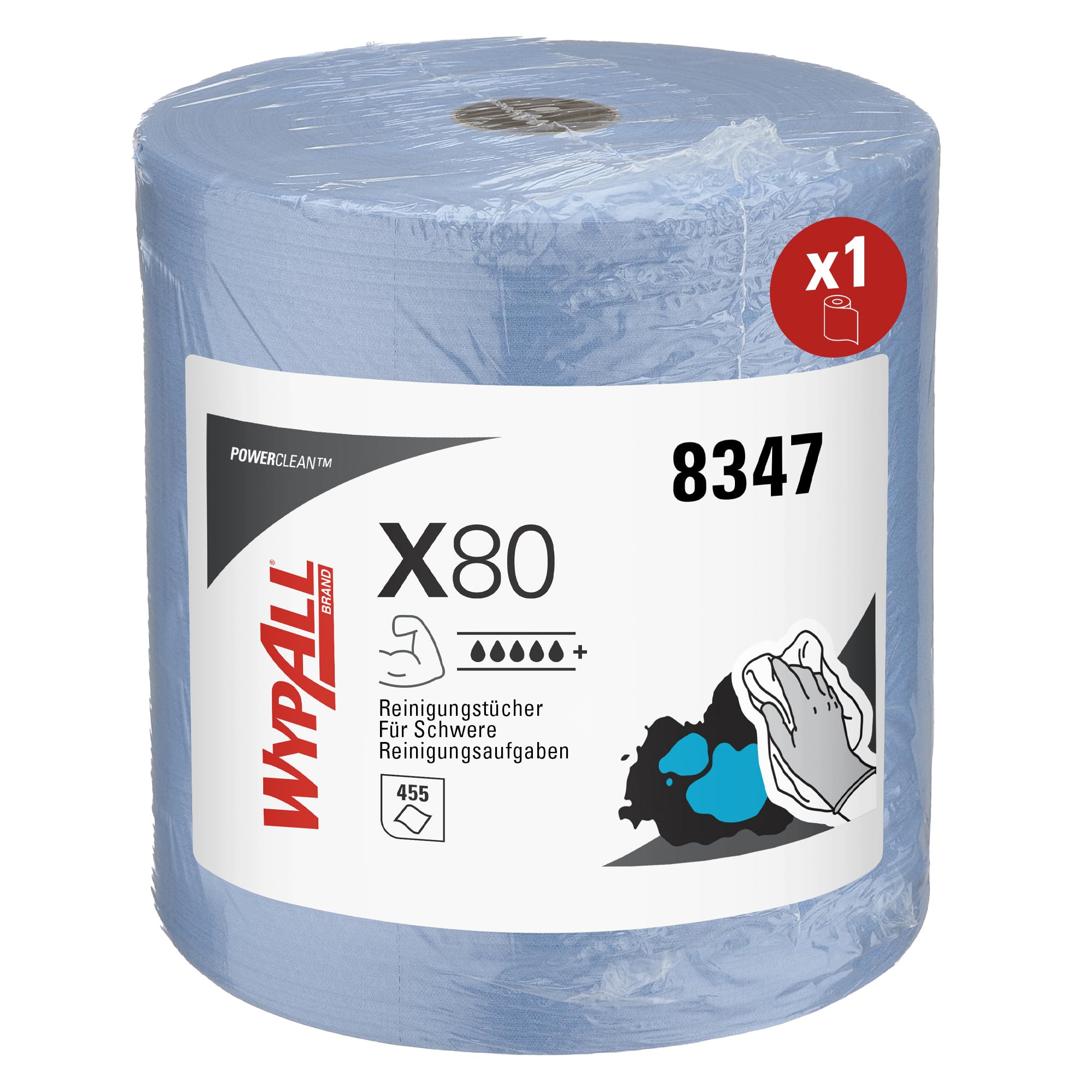 Wypall X80-Tücher, 1 Großrolle mit 455 blauen, 1-lagigen Werkstatthandtüchern., Artikel-Nr. 8347