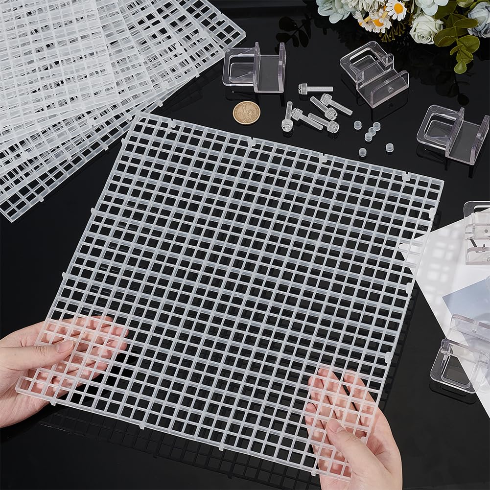 BENECREAT 6 tapas transparentes para acuario, 29,7 x 29,7 x 0,7 cm, cubierta superior cuadrada para pecera, tablero de aislamiento de rejilla de plástico con 6 clips de plástico para acuario