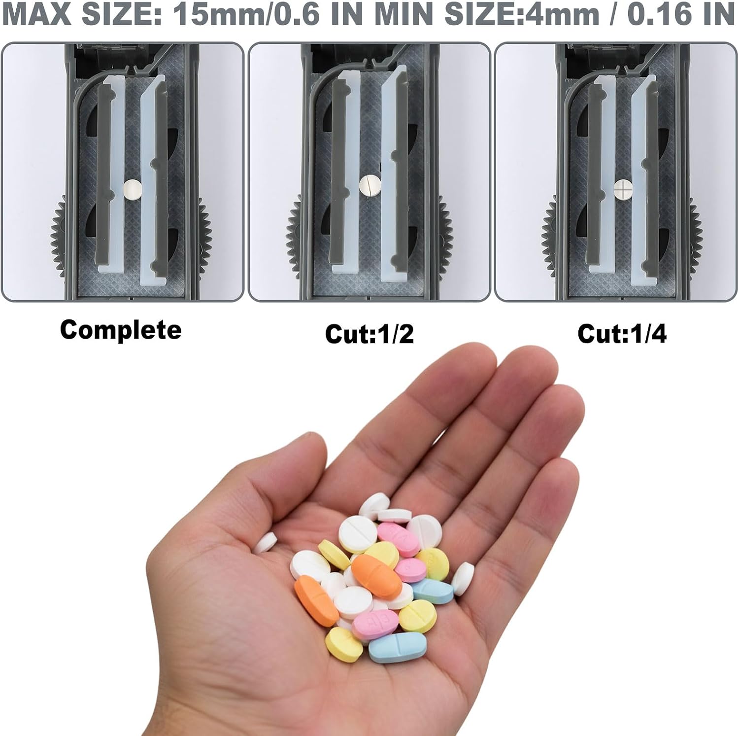 Multiple Pill Cutter Splitter for Small and Tiny Pills, Accurate 1/2 Tablet Splitter with Adjustable Bars & Hidden Blade, Safely Cuts Large Medication for Seniors & Pets, Grey