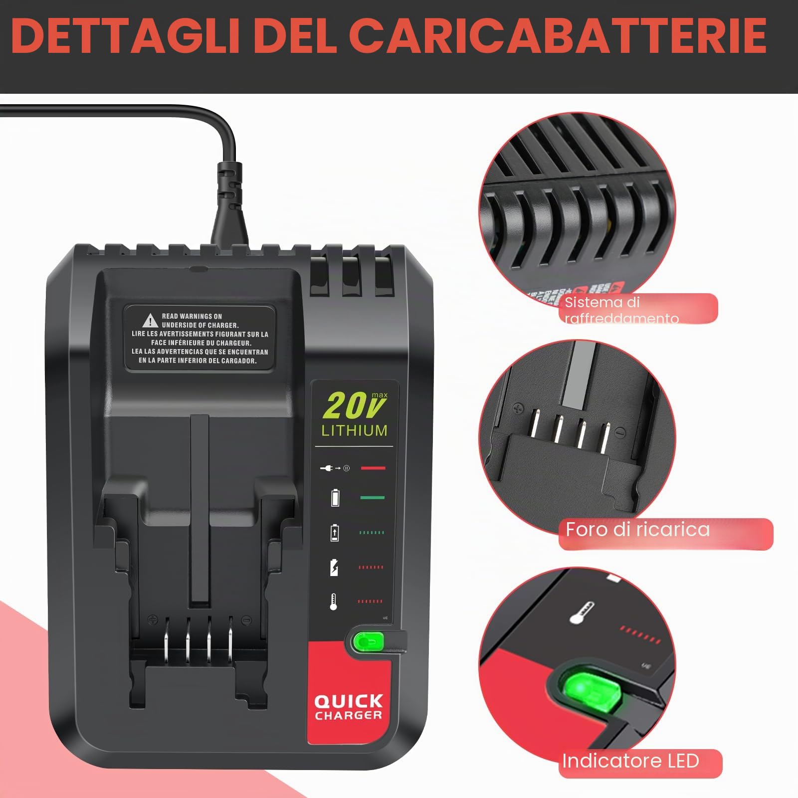 ASUNCELL Caricabatterie Li-ION 2 A Compatibile con Batterie al Litio Black & Decker, Caricabatterie Rapido 18V utilizzabile per Black+Decker LBXR20, LBXR20-OPE, LB20, LBX20, LBX4020, LB2X4020,