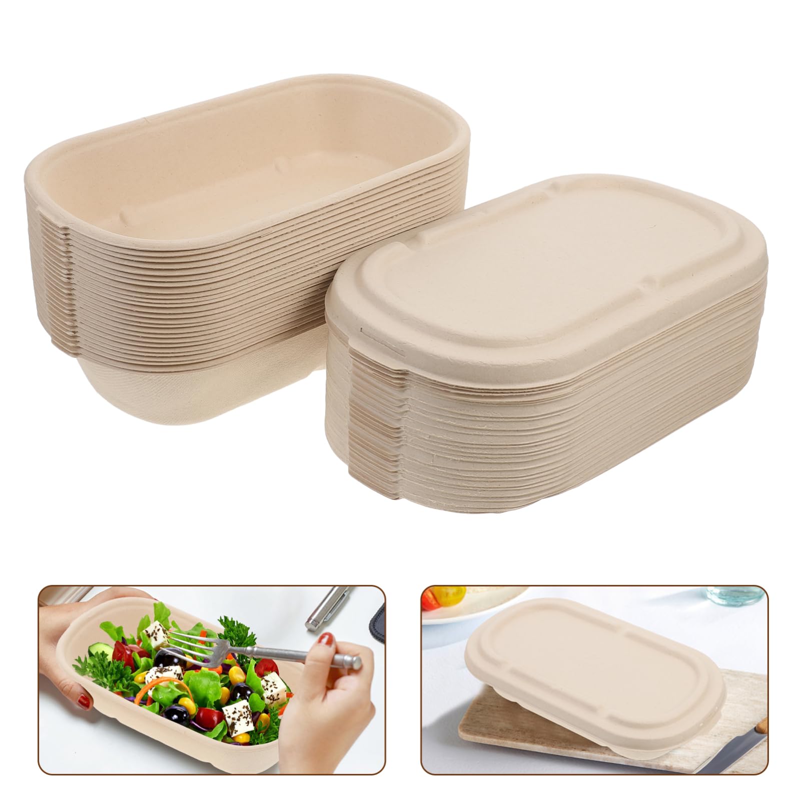 SOLUSTRE Juegos de Contenedores 25 de Pulpa Desechables de Alimentos para Preparar Comidas Gran Capacidad de 850ml y Uso Ecológico para Llevar