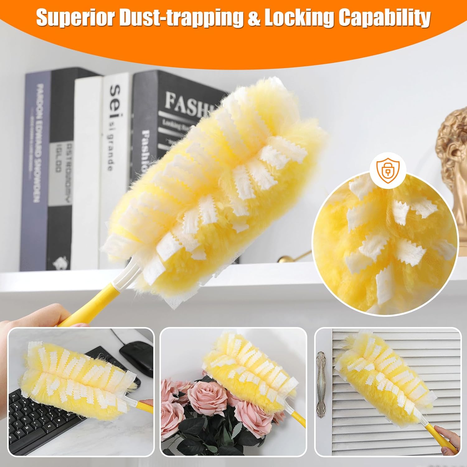 40 Count 360° Heavy Duty 2 Sided Duster Refills Compatible with Swiffer, Large Size-Extra Thick Disposable Electrostatic Feather Duster Refill with 1 Short Handle for Furniture, Blinds, Ceiling