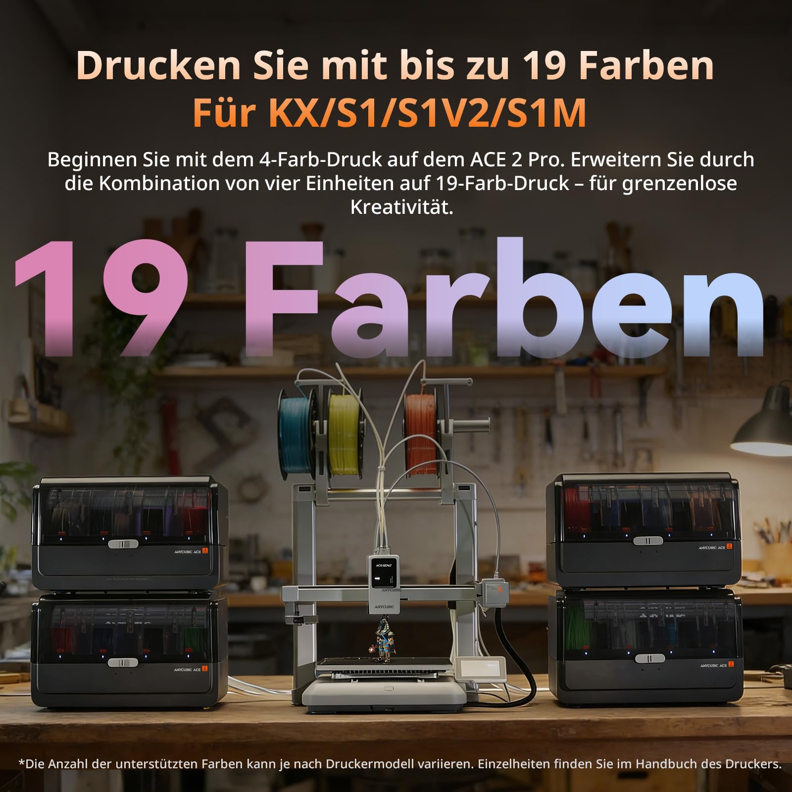Anycubic ACE 2 Pro, Nicht mit ACE Pro Koppelbar, Verbesserte Feuchtigkeitsregulierung, Stabiler Filamenttransport Unterstützung für Mehrfarbendruck für Kobra X, Kobra S1 und Kobra S1 Max