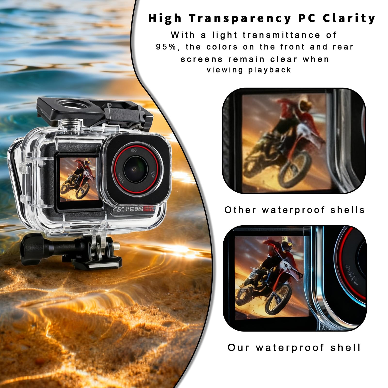 VOSSOT Custodia impermeabile per DJI Osmo Action 5 Pro/Action 4/3 50M/164FT perfetta per fotografia subacquea e accessori da viaggio Custodia con pellicola anti-appannamento Dual Cold Shoe Design
