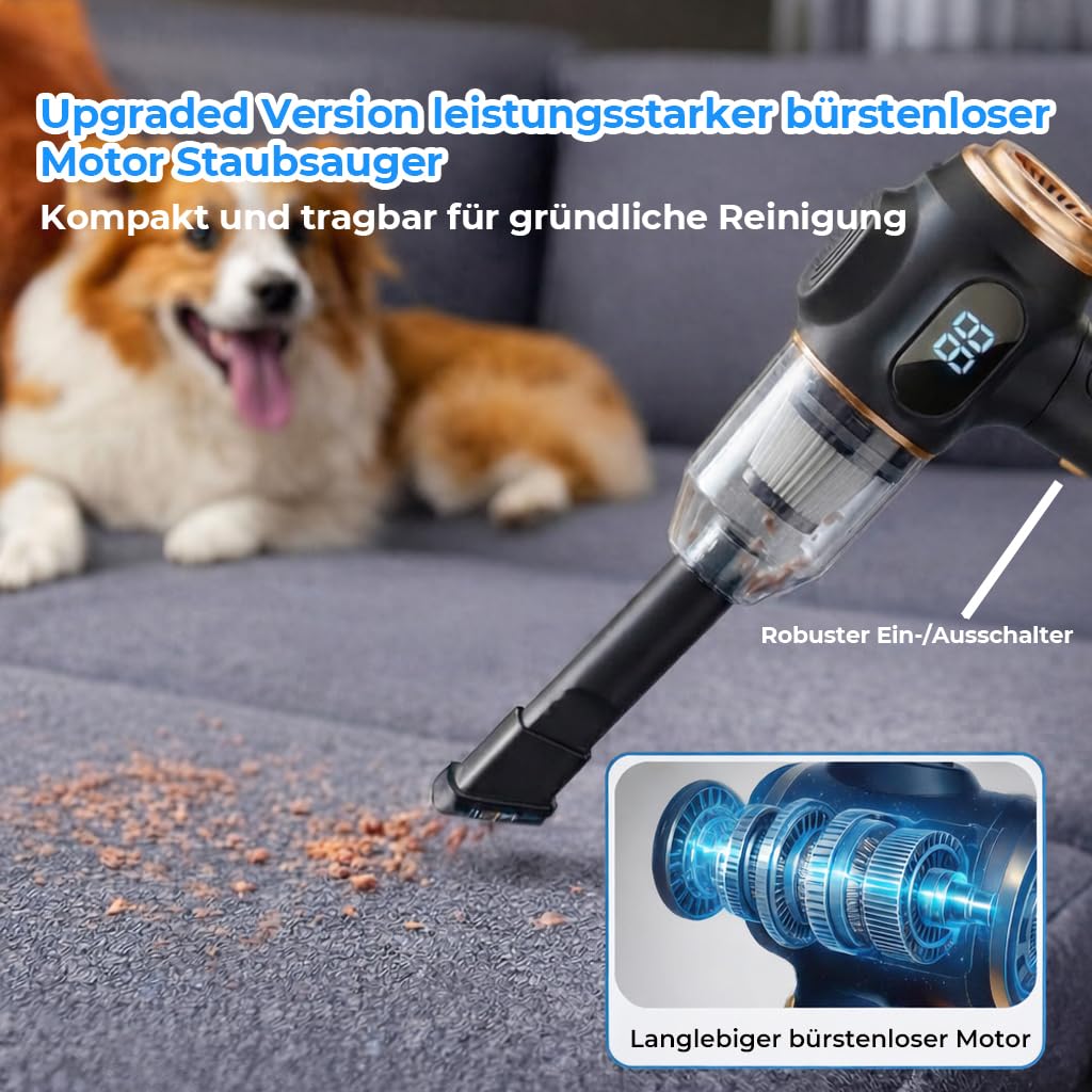 Handstaubsauger Akku, 4-in-1, 22000 Pa Stark Auto Staubsauger, Handstaubsauger Kabellos Mit Bürstenlosem Motor, Mini Staubsauger FüR Auto, Haus, KüChe, PC, Tierhaare und Camping