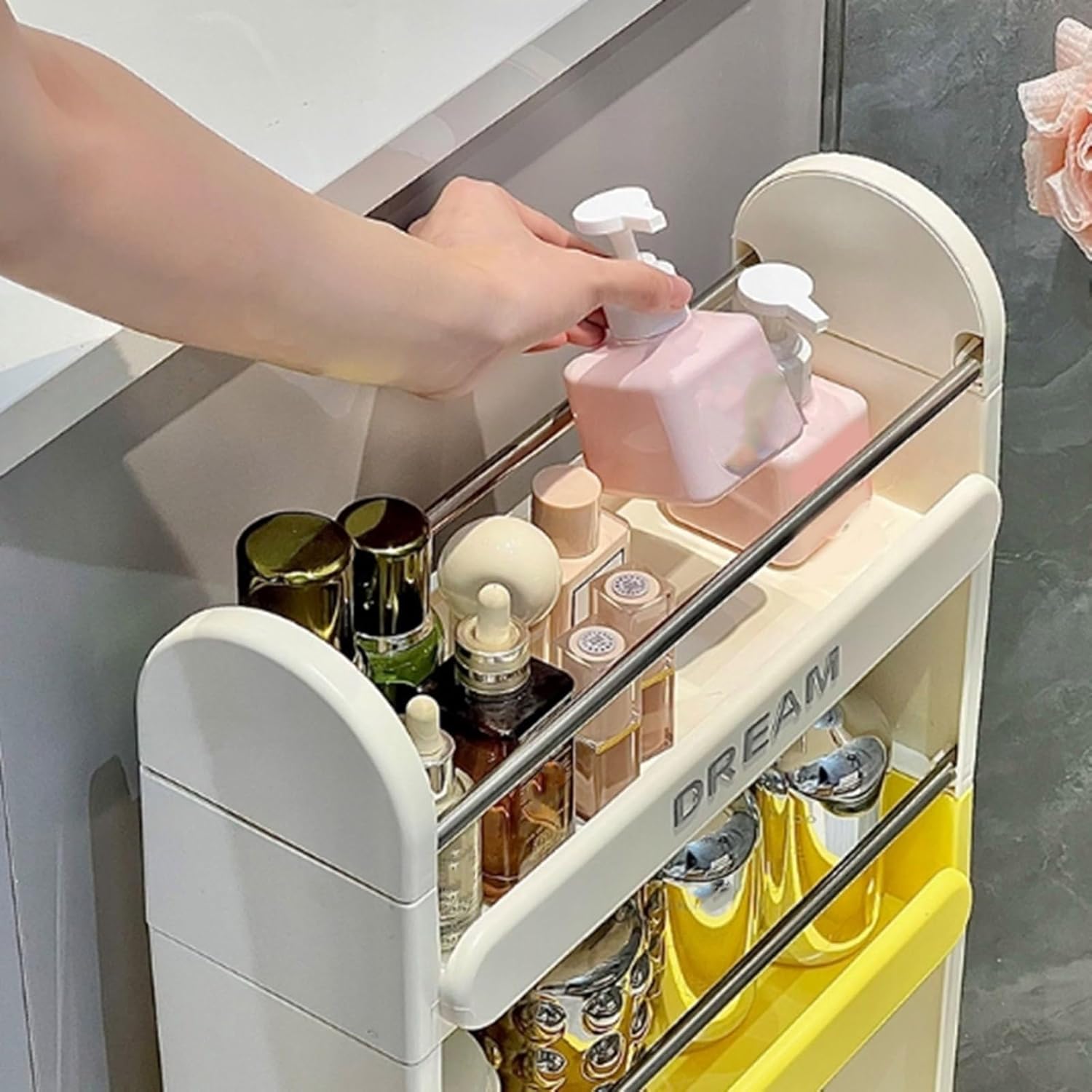 Mobile Multi-Layer Kitchen Cart Space Saving Bathroom Shelving Unit with Adjustable Shelves & PP Bathroom Storage Organizers Rack