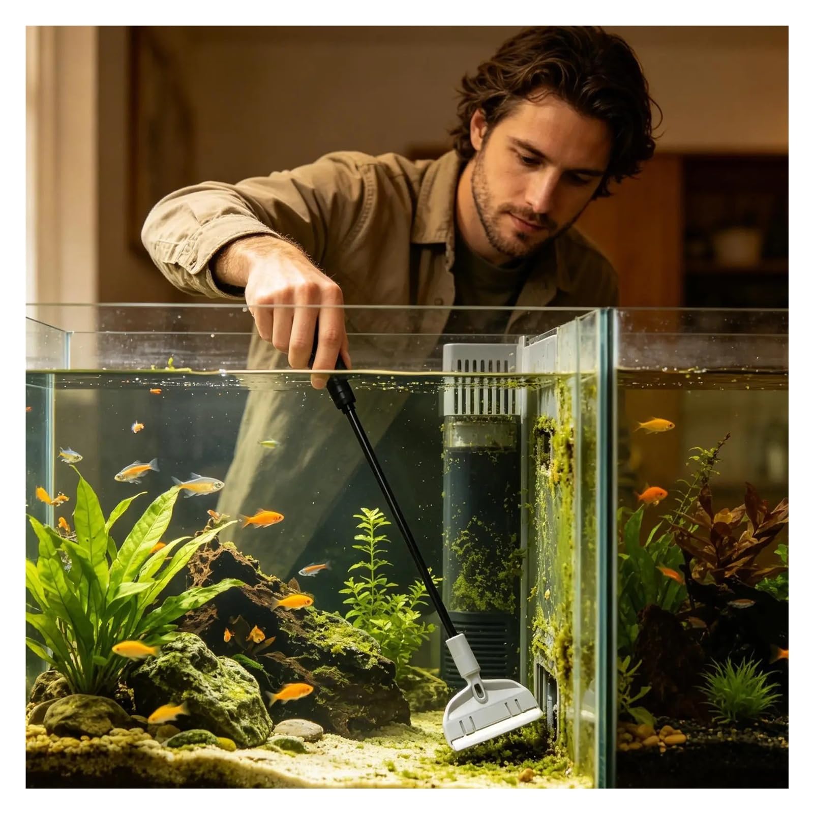 Kit de Limpieza de Acuario, Cepillo de Limpieza de Grava con Mango Largo, Kit de Limpieza de peceras for Betta, Tortuga, camarones, Estanque, terrario, Agua Salada