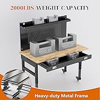 Vista 5 de Betterhood Banco de trabajo ajustable de servicio pesado de 48 pulgadas con tablero perforado grande, mesa de trabajo ajustable con tomas