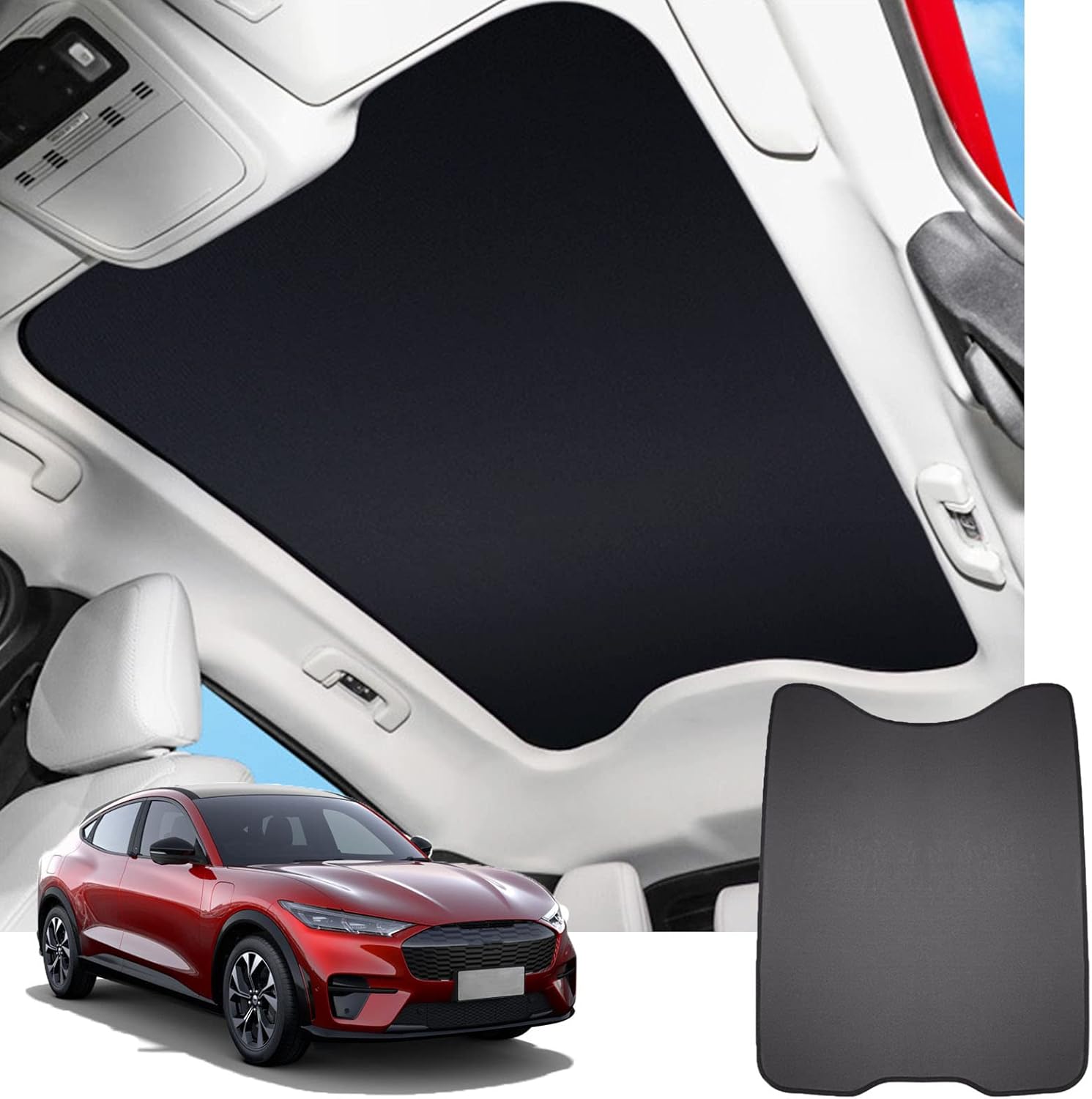Sunroof Sunshade Cover Black Car Interior Window Sunroof Sun Shade Net Foldable Sun Shield Block Heat and Sun for Ford Mustang Mach E 2021 2022 Accessories