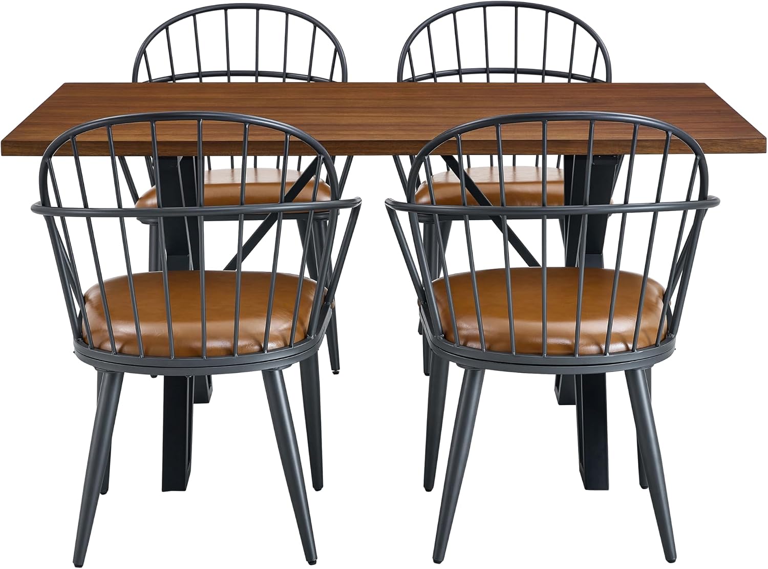 Merax 5-Piece Dining Table Set for 4, Farmhouse Wood Kitchen Table & 4 Upholstered Chairs with Metal Legs, 59 Inch Space Saving Dinner Table & Chairs for Dining Room and Small Space, Indoor