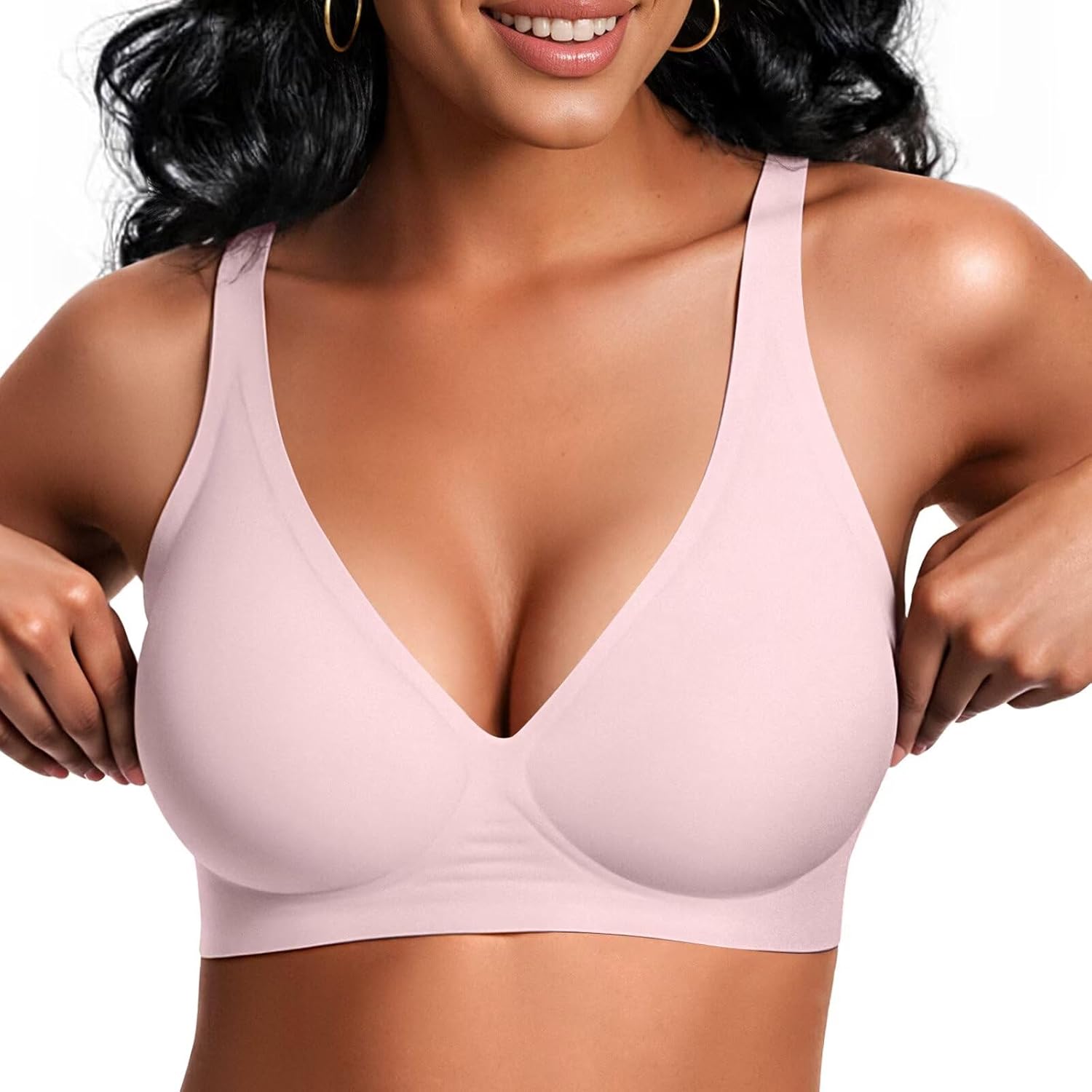 Vertvie Jelly Wireless Bras for Women Push Up Plunge Seamless T-Shirt Bras No Underwire Supportive Full Coverage Bralettes